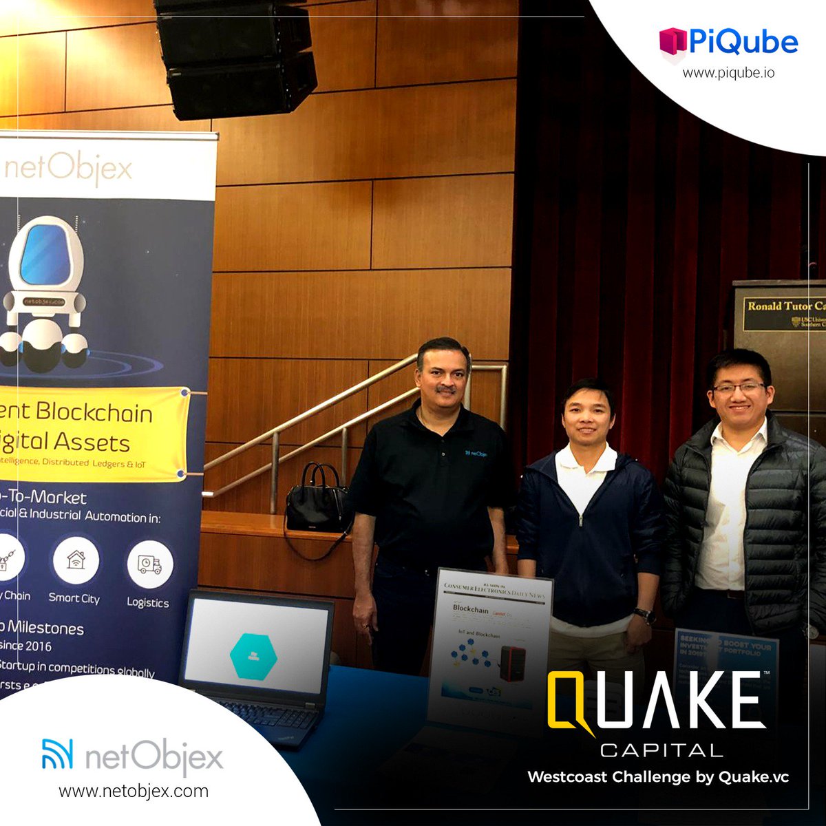 NetObjex's tweet image. NetObjex Team was at the West-Coast Challenge at the University of Southern California held by Quake Capital Partners. We are extremely delighted to inform that we were selected as a Top 50 startup from a field of 1200. 
#WCC #netobjex #netobjexevents #blockchain #iot