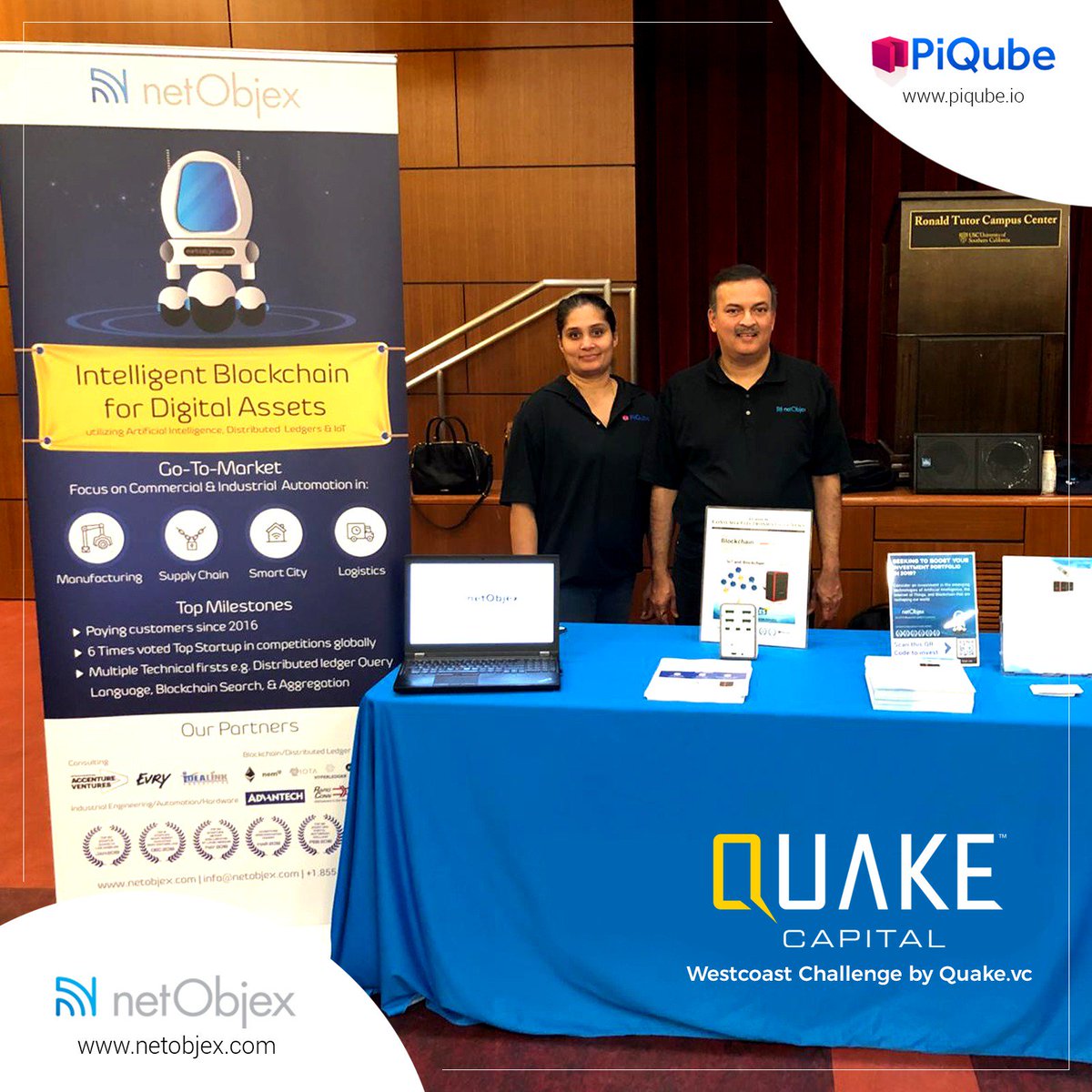 NetObjex's tweet image. NetObjex Team was at the West-Coast Challenge at the University of Southern California held by Quake Capital Partners. We are extremely delighted to inform that we were selected as a Top 50 startup from a field of 1200. 
#WCC #netobjex #netobjexevents #blockchain #iot