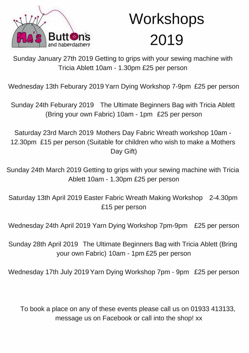 #New #workshops #learnanewskill #Masbuttons #loveRushden call us on 01933 413133 💞 #shoplocal