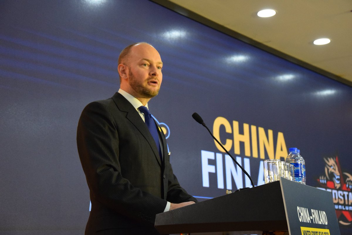 🇫🇮 Minister for Sport <a href="/SampoTerho/">Sampo Terho</a> opening the #Jokerit Business Event at COMB+: "The cooperation around #ChinaFinlandwintersports2019 and #Beijing2022 will push the relationship between China and Finland to a new level.” <a href="/okmfi/">Opetus- ja kulttuuriministeriö</a> <a href="/teamfinlandfi/">Team Finland</a> <a href="/jokerithc/">Helsingin Jokerit</a>