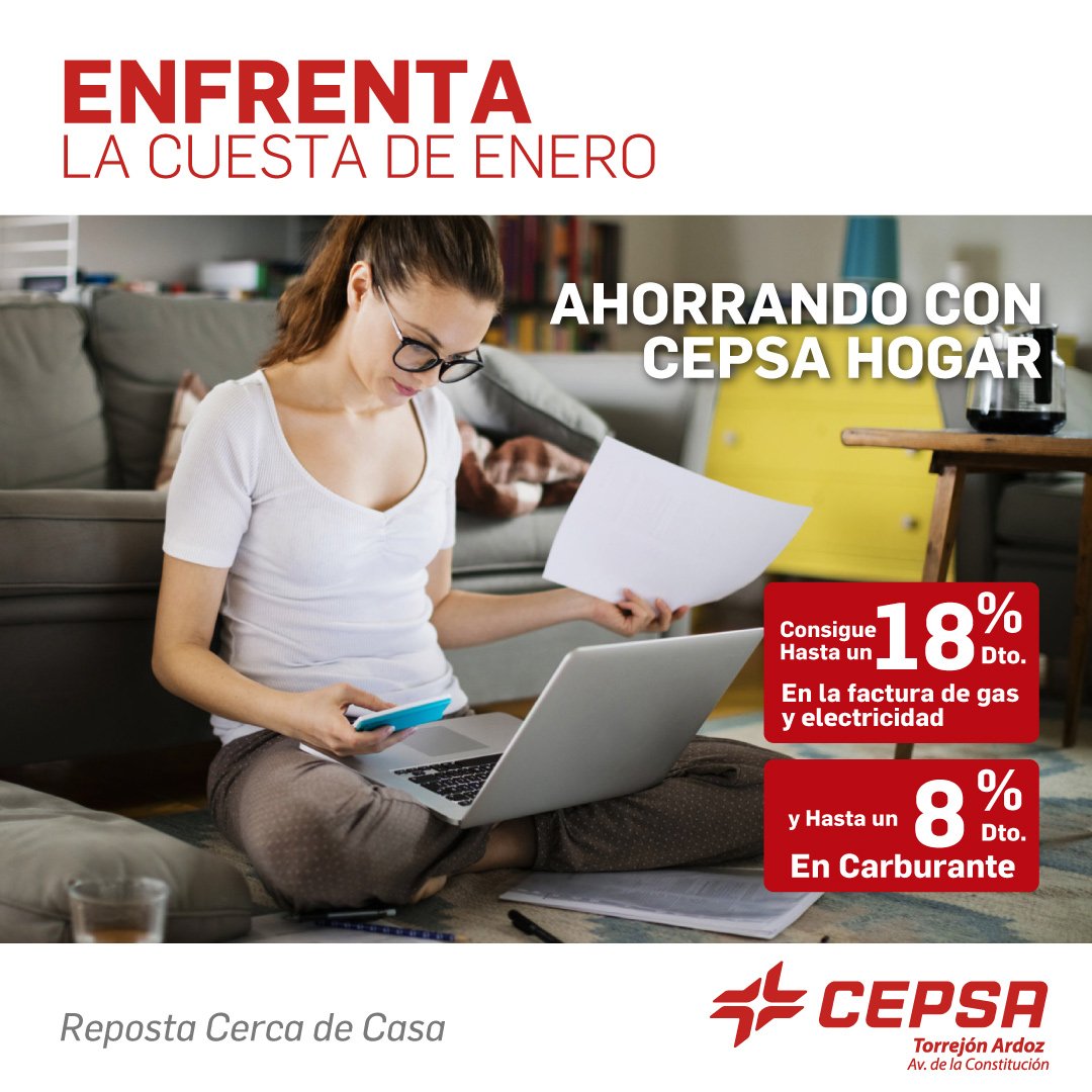CepsaTorrejon's tweet photo. Enfrenta la #Cuestadeenero Ahorrando con Cepsa Hogar💰
Visitanos y te decimos como ahorra hasta un 8% en carburante y un hasta 18% en gas y eléctricidad. #FelizLunes 
#RepostaCercadeCasa https://t.co/gvmcs2nWA6