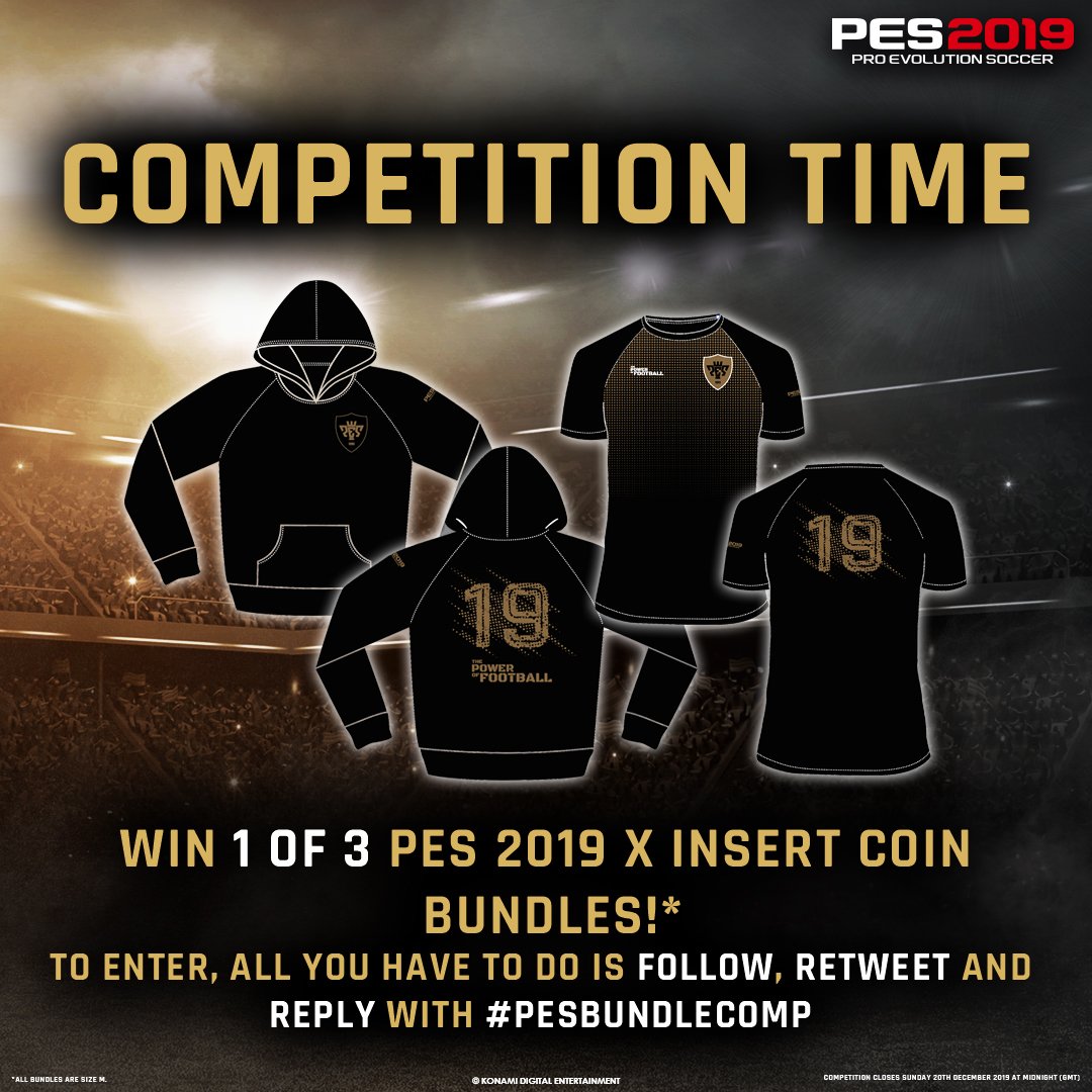 Fancy getting your hands on our #PES2019 Insert Coin Hoodie & Tee? 🙌😍
We've got 3 bundles up for grabs this week - to enter, just Follow, R/T & reply with #PESBundleComp before 23:59 (GMT) Sunday 20th Jan 2019 ⏰
*Please note - All bundle sizes are M. EU participants only.