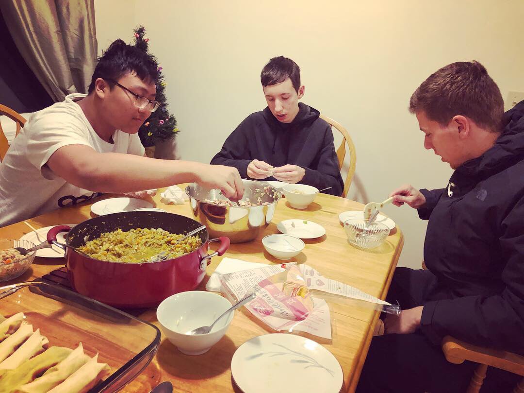 STMChancellors's tweet photo. STM students are back from vacation and some made dumplings over the weekend! Now we’re back to business this morning for exam week! Good luck, boys! #gochancellors #stmchancellors #stmweekends #dumplingparty #homemadedumplings #homemade #boardingschoollife https://t.co/aT1cUij8Yt