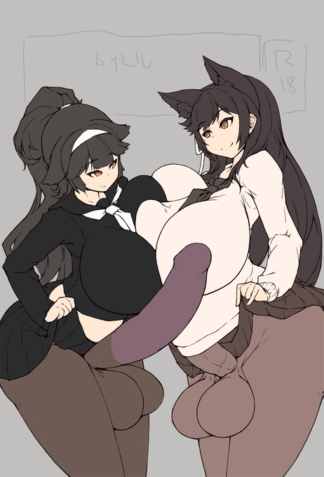 [R-18 ふたなり] 愛宕ちゃんと高雄ちゃん。 暫定表紙案下塗。修理に出している普通のメガネが戻ってきてないのでここでストップ。 