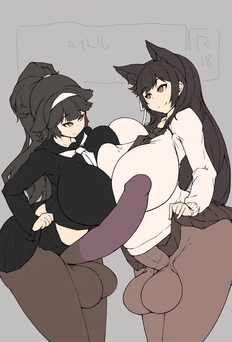[R-18 ふたなり] 愛宕ちゃんと高雄ちゃん。 暫定表紙案下塗。修理に出している普通のメガネが戻ってきてないのでここでストップ。 