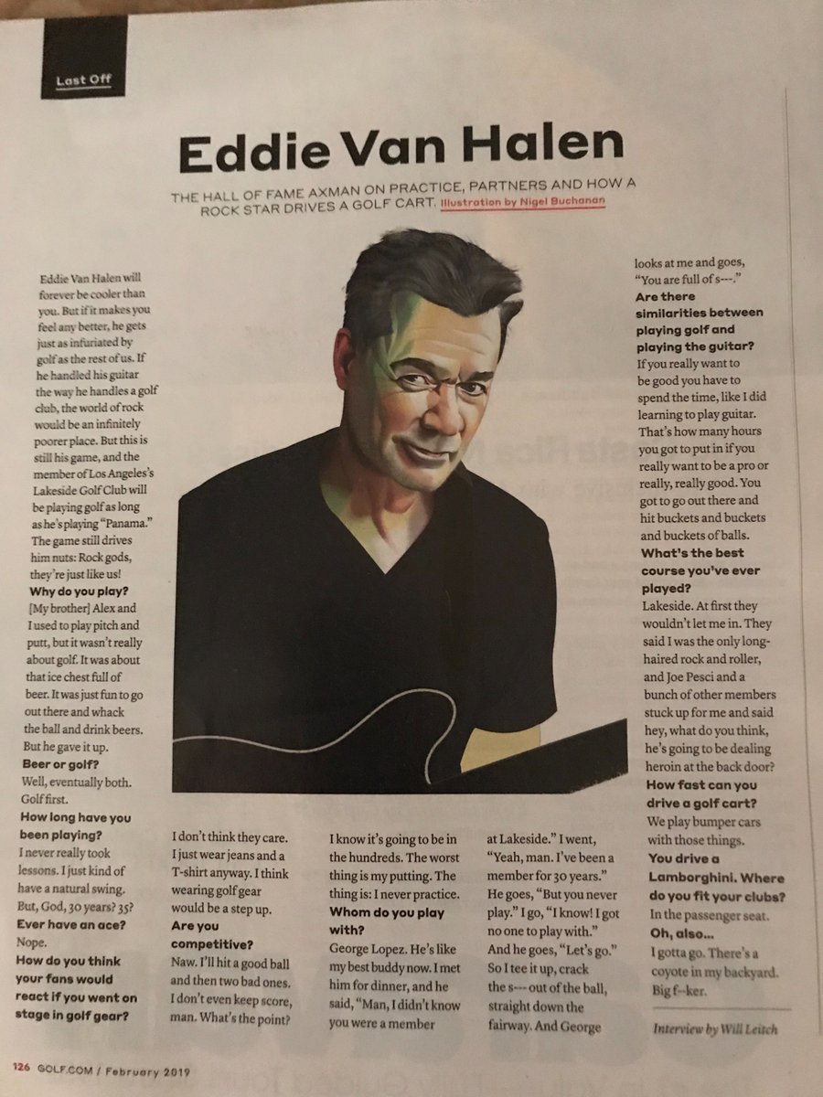 HighProfileMed1's tweet photo. Check out @eddievanhalen in the February issue of Golf Magazine. #golfingmusician #EVH #EddieVanHalen #Golf https://t.co/iAaLqBzwbv