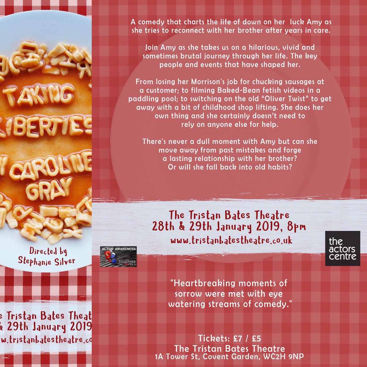 I’ve been working with the talented <a href="/CarolineGray080/">Caroline Gray</a> who wrote a gorgeous, brutal and heartbreaking script. Come see it! It’s working class , it’s full of heart, laughs and will make you cry.  <a href="/TristanBates/">TristanBates</a> 28/29th. #workingclassstories #directingstuff #takingliberties