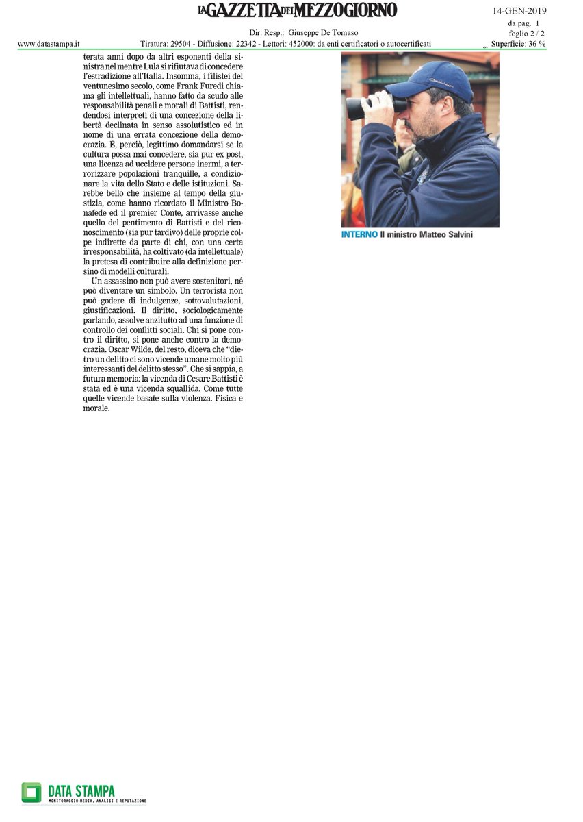 ComunicazioneGi's tweet photo. "Un assassino non può avere sostenitori, né può diventare un simbolo. [...] Chi si pone contro il diritto, si pone anche contro la democrazia".

L'editoriale del prof. @frangiorgino su @LaGazzettaWeb. 
Buona lettura 🙂

#editoriale #14gennaio #arresto #Battisti https://t.co/ivQlXjkSOp