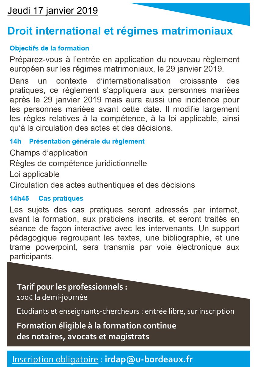 facdroitscpo's tweet photo. Formation "Droit international et droits patrimoniaux"
IRDAP - Jeudi 17 janvier 2019 - PJJ (Bordeaux)
avec Eric Fongaro #IRDAP et Marion Nadaud #CRIDON
#droitinternational #droitspatrimoniaux https://t.co/Nss3uQTdfB