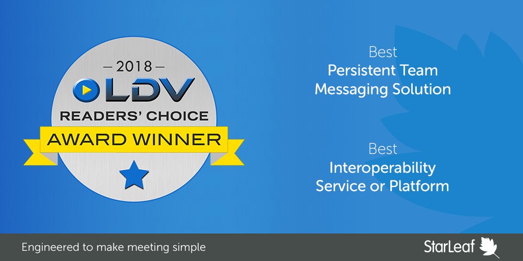 StarLeafCo's tweet photo. #StarLeaf is delighted to have won two best in categories at the @LetsDoVideo awards. Thank you to all our Customers and Partners. #EngineeredForTheEnterprise https://t.co/hsQD5yPXLQ