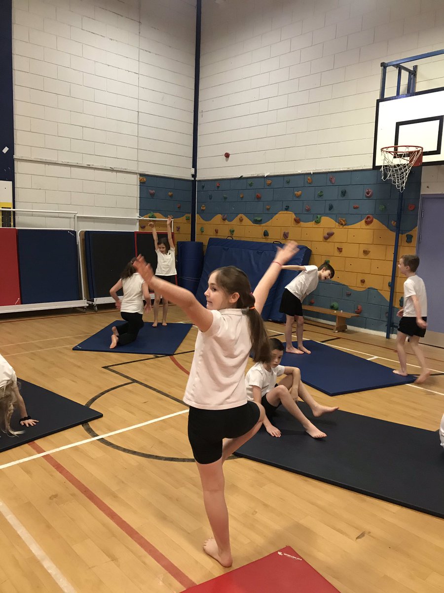 Primary 5 rehearsing their paired sequence work in gymnastics  #balance #control #movement #primarygymnastics