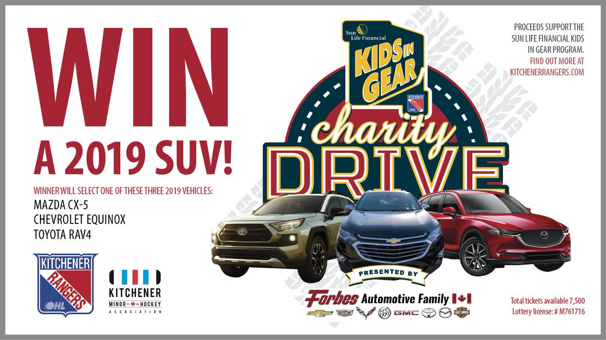 OHLRangers's tweet image. Hurry! There are only four days left to purchase your @SunLifeCA Kids in Gear Charity Drive #CarDraw tickets!

Deadline to enter is 12pm on January 18th! Tickets can be purchased at KMHA &amp;amp; Kitchener Rangers Business office. 

🚗 bit.ly/SLFCarDraw 

#RTown
