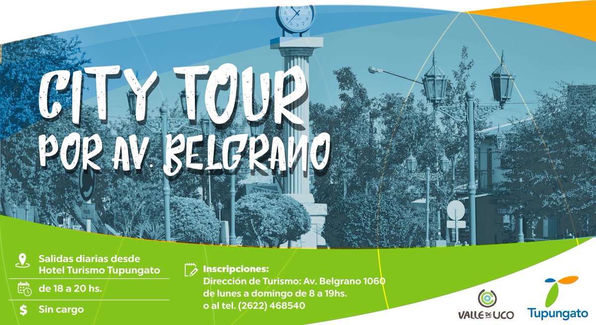 🏙 #TupungatoEsTurismo. El #CityTour por Av. Belgrano se trata de un recorrido por el Centro de la Ciudad, donde conocerás a través de un guía, la historia, cultura, costumbres y tradiciones de #Tupungato.
Más Info: ow.ly/sfRY30niUQX