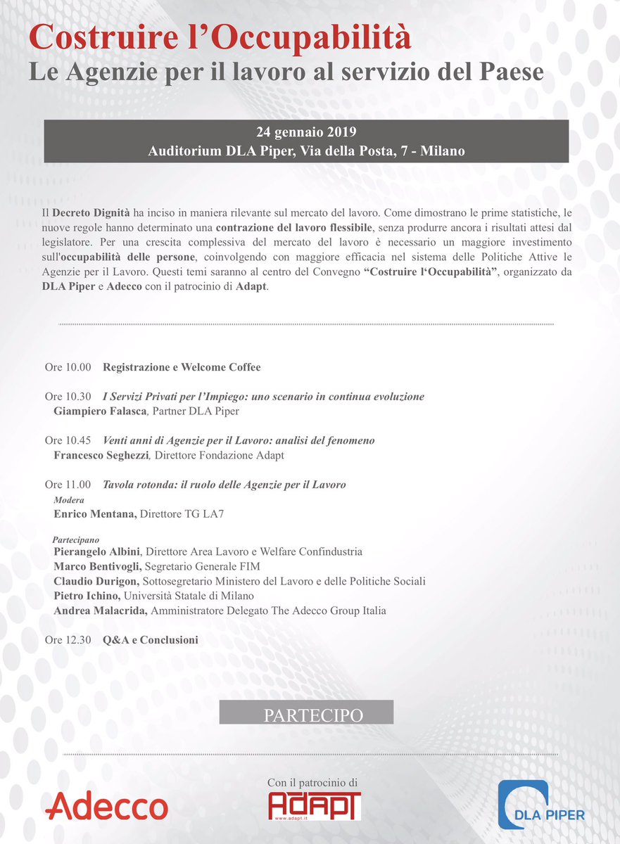 manlio_ciralli's tweet image. Il #DecretoDignità ha inciso in maniera rilevante sul mercato del lavoro. Occorre ripensare il sistema di regole. Questi i temi al centro del Convegno “Costruire l‘Occupabilità”, organizzato da @DLAPiperEmp e @AdeccoItalia con @adaptland eventbrite.it/e/biglietti-co