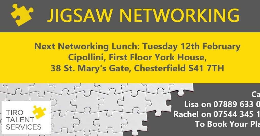 Tickets released today for February's Jigsaw Networking Lunch. Contact us to book yours. #business #networking #chesterfieldis