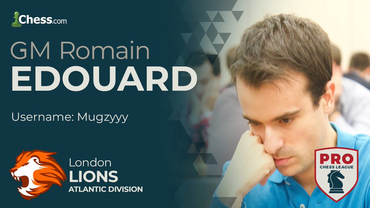 lionschess's tweet photo. We're excited to welcome @romain_edouard back again tomorrow against the @MntclrSopranos in the @PROChessLeague. Tune into @chesscom and the @chesstrolltv @Twitch channel to see how he does! Predictions for his score? #prochess #chess #twitch #lionschess https://t.co/o2OCpyrWdh
