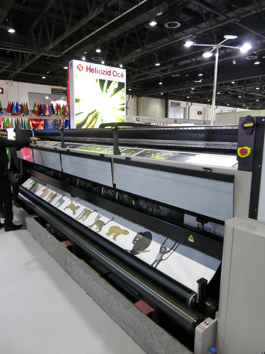 NHellmuth_'s tweet photo. Test printing evaluation of 5-meter grand-format @Teckwin TS 5000HF UV-curing R-t-R printer, @heliozidoce booth at @sgidubai 2019 (Sign Middle East Dubai) will be in a review shortly. https://t.co/KrYJO4LmEq