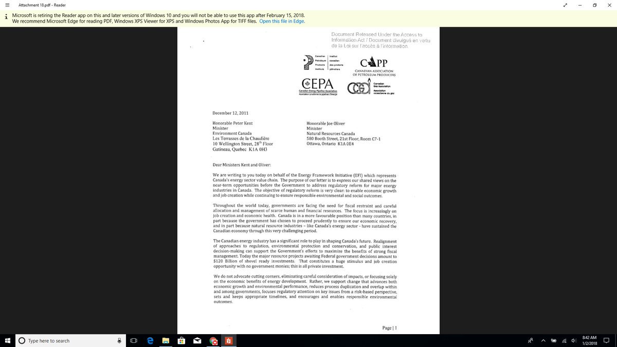 Dec 11, 2011 Letter to Federal Environment Minister Peter Kent & Federal Environment Minister Joe Oliver requesting changes to: National Energy Board Act, Canadian Environmental Assessment Act, Navigable Waters Act, Species at Risk Act, Migratory Bird Act.