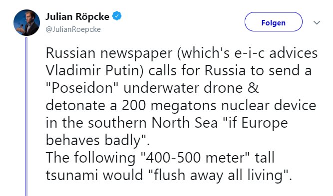 papischlumpf's tweet photo. #AlternativeFakten zum Wochenstart von #jihadijulian
Aus einer russischen Zeitung welche einen russischen Wissenschaftler zu einem hypothetischen Einsatz einer noch nicht existierenden Waffe zitiert, wird der Aufruf, Mitteleuropa zu zerstören🤦♂️
#DrugsWork https://t.co/GSZZg2ssN3