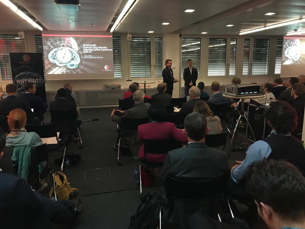 SwissCognitive's tweet image. On @SwissCognitive &amp;amp; @tsystemsch stage: Mark Allibone @mallibone from @noser_eng talking about improving our Monday morning coffee experience with #AI, and how how that actually translates into enhancing customer&apos;s experience.

&quot;You can solve everyday problems with AI&quot;