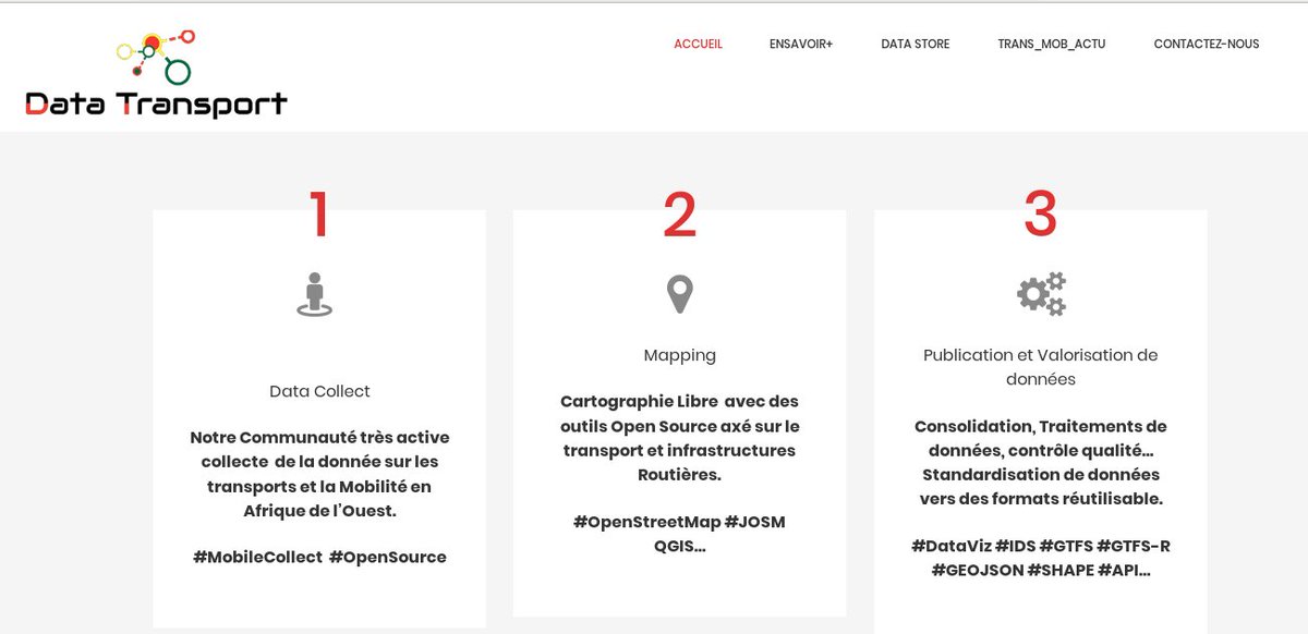 Nouvelle interface de <a href="/DataTransport1/">Data Transport-Think Tank</a>, le portail de donnée   communautaire ouvert dédié aux #transports et #Mobilité en #Afrique de   l'ouest.
+de Contenu
+plus de donnée
Publier, Visualiser et Télécharger librement
data-transport.org
#Mapping #OpenData #DataViz #GTFS