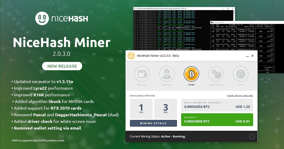 NiceHashMining's tweet photo. Dear NiceHash miners, we are happy to announce our first new release this year 👉 NiceHash Miner v2.0.3.0 is now available for download! ��

More information: https://t.co/prLslw44DG https://t.co/nxznuij0uu