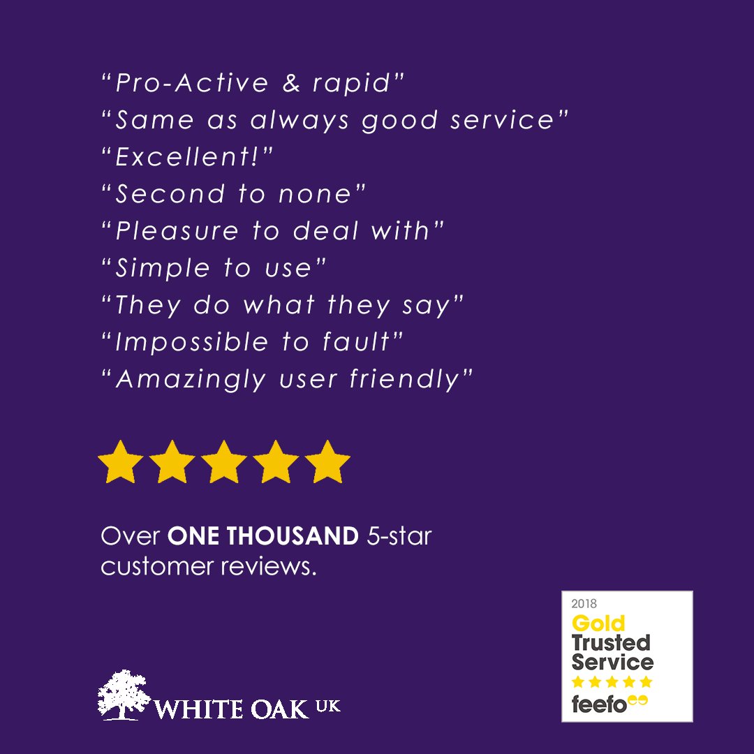 financewhiteoak's tweet photo. HUGE MILESTONE!  We have officially received over 1000 @Feefo_Official 5-star reviews. A huge thank you to our customers for your kind words and our employees for making this happen.  https://t.co/30Gx5QN4gv 

#service #businessnews #customer #feefo https://t.co/Ffp3tzAMni
