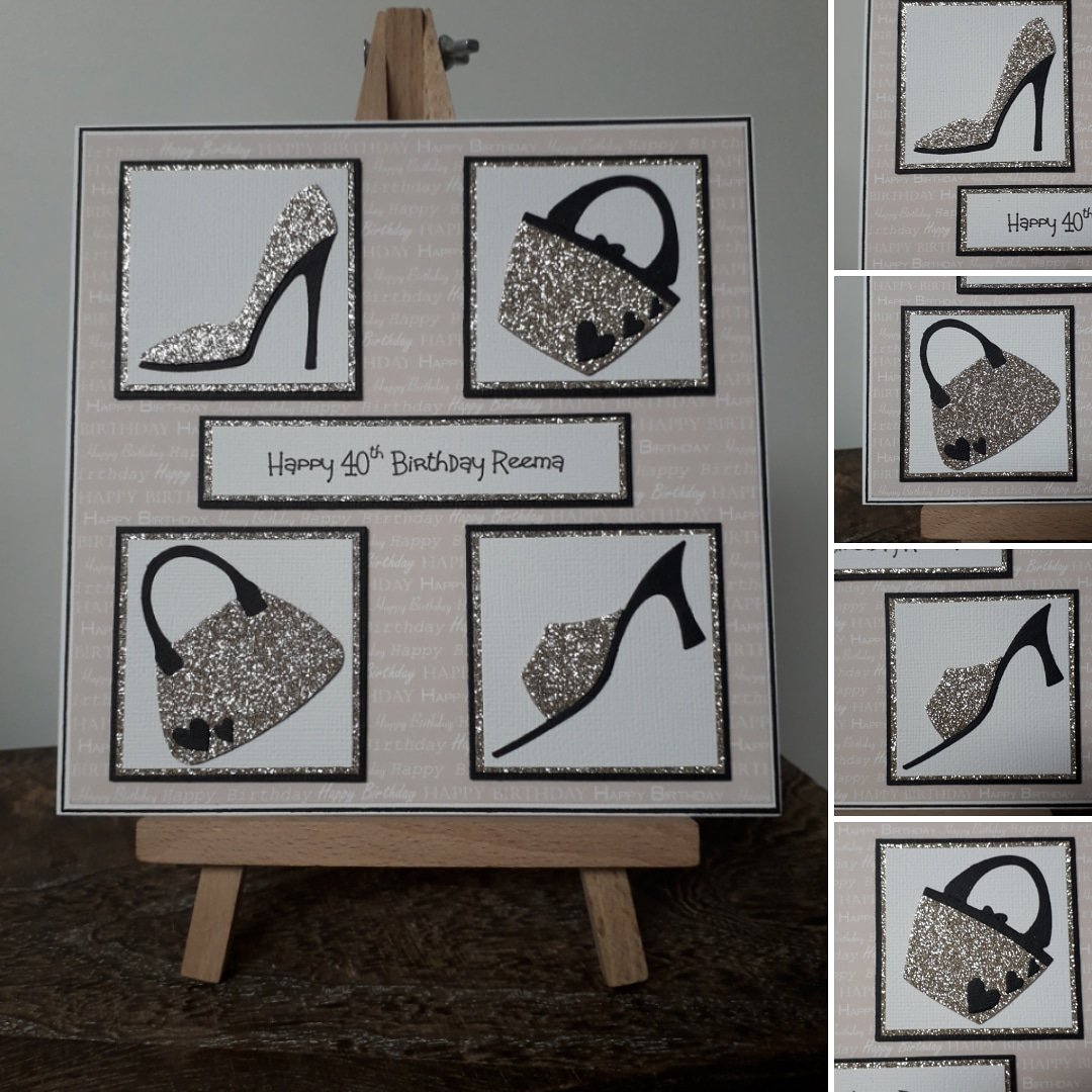 cardsbychrissie's tweet photo. Looks who 40 ! Another personalised card request to celebrate that special milestone birthday
#birthday #handmade #diecutting #sizzex #glitter #handbags #shoes @Hobbycraft_WAT https://t.co/1j1OVn08B6