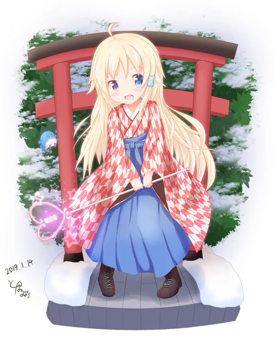  ぎりぎりですがおめでとうございます⊂⌒っ `ω、)っ 千羽ちゃん和風&ソシャゲ風で(っ˘ω˘c )