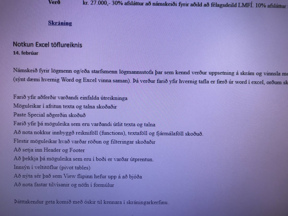 Tími til kominn að lögmenn læri hvernig prenta eigi út úr Excel og setja inn Header og Footer