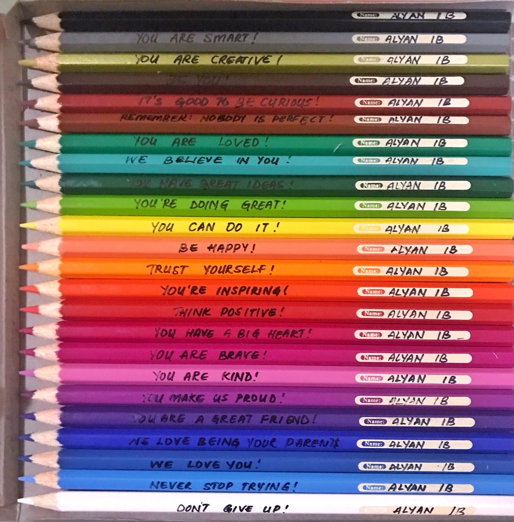 iDiyaDylan's tweet photo. Wrote these notes on my son’s color pencils and he said he felt like I was there with him at school!! ☺️ https://t.co/cS38wK8FMo