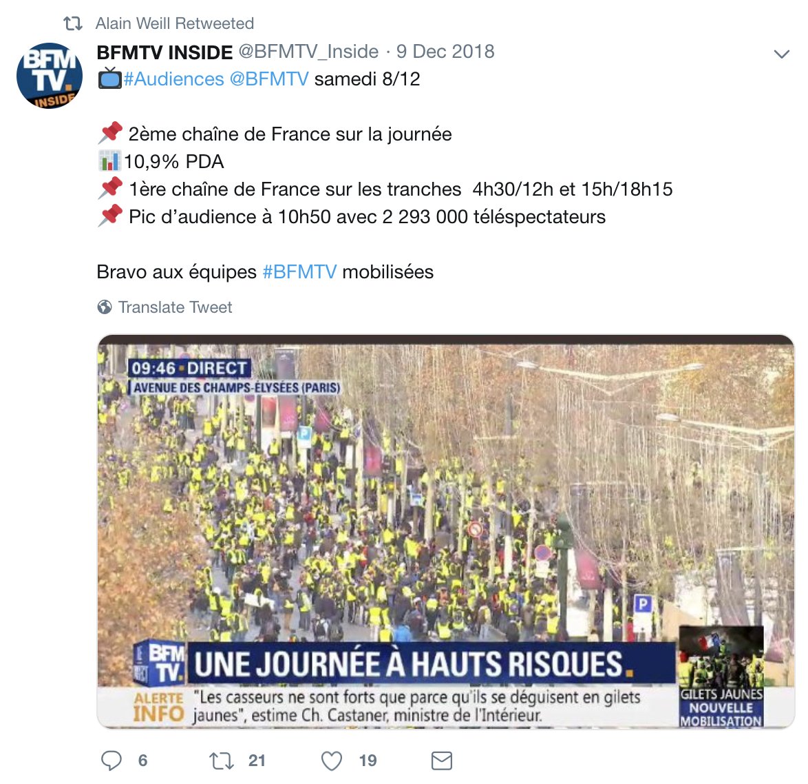 Je comprends mieux l'intérêt de BFM &amp; Co de nous inonder avec le mouvement des GJ... Pour 80K manifestants...