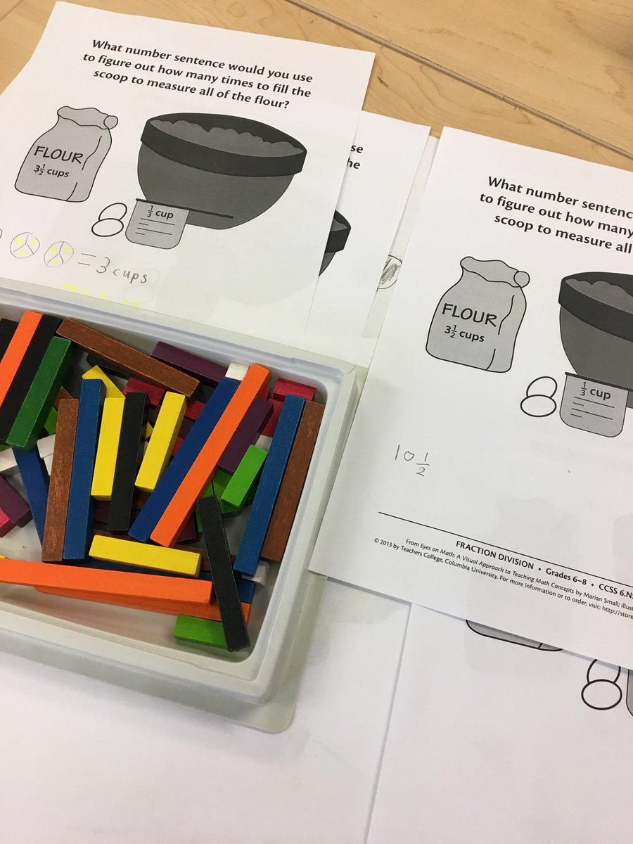 NicolaDaykin's tweet photo. When your #grade6 students successfully divide fractions without even realizing it! Problem from Eyes on Math by @MarianSmall #visualmaths #CuisenaireRods #depthoverspeed @montcrest @joboaler https://t.co/MVMZVGgoIj