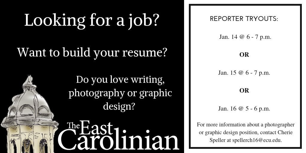 Do the write thing. Tryout and become a member of The East Carolinian staff. #ECU20 #ECU21 #ECU22 #ad