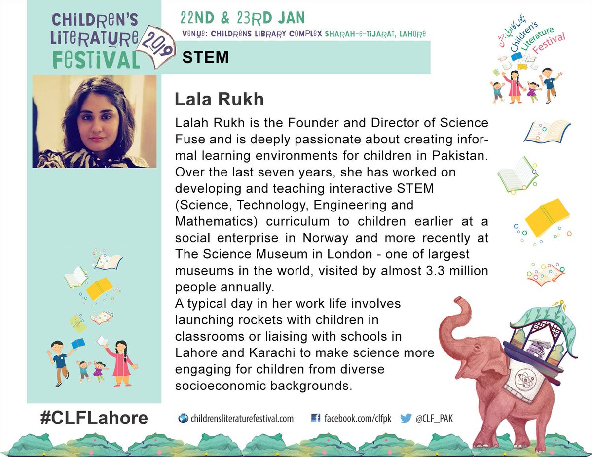 plf_pk's tweet photo. #CLFLahore
Lala Rukh is the Founder and Director of Science Fuse and is deeply passionate about creating informal learning environments for children in Pakistan. Over the last seven years, she has worked on developing... 
#ChildrensLibraryComplex
#CLFLahore2019 https://t.co/lceXY5Hevm