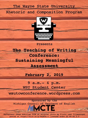AdrienneJankens's tweet photo. One day remaining to register for the 2019 Teaching of Writing Conference at Wayne State! https://t.co/WTrM8GXRA3 https://t.co/9SfilDbbHc