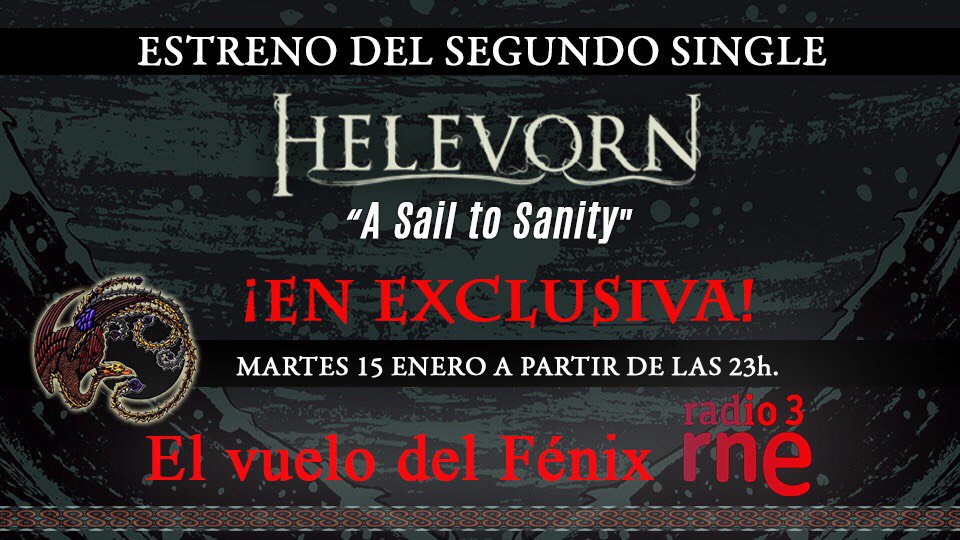 BloodFirePromo's tweet image. ¡Muy atentos mañana a @vuelofenix_r3! El mítico programa de radio estrenará en exclusiva 'A Sail To Sanity', el segundo single del nuevo álbum de @helevornband. ¡A partir de las 23:00, tod@s en @radio3_rne!