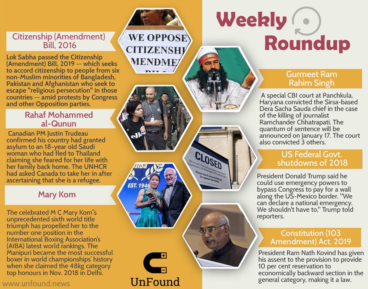 UnFound_news's tweet photo. Here are the top stories that made headlines in the past week. For rich context and diverse perspectives, visit https://t.co/rIWiRdAQIJ
#WeeklyRoundup #UnFoundNews #Amazon #JeffBezos #GitaGopinath #AlokVerma #UNHCR #CitizenshipAmendmentBill #MaryKom #USGovtShutdown #QuotaBill https://t.co/kA15WlTu4h