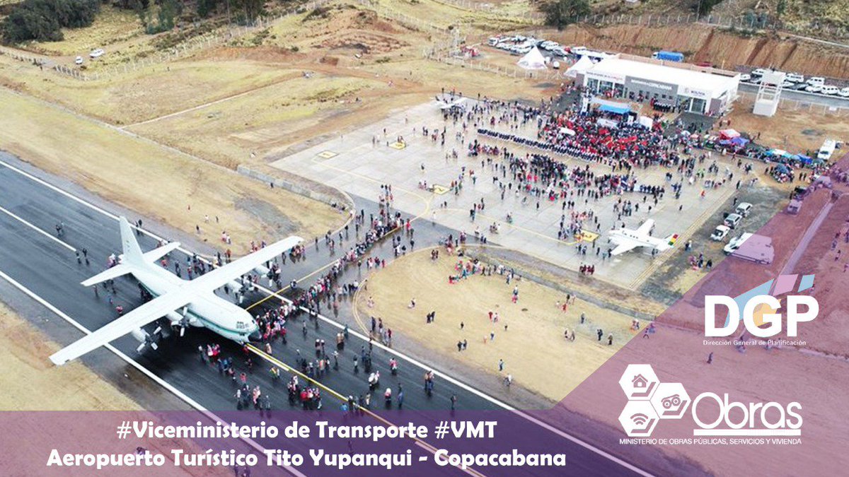 PlanificateDGP's tweet photo. Cada rincón de Bolivia se destaca por sus atractivos, fomentamos el  turismo a través de la construcción del Aeropuerto Tito Yupanqui ubicado  en Copacabana, destacando al lago Titicaca el más alto del mundo, y su  hermosa diversidad!! 🛫👨‍👩‍👧‍👦🇧🇴 #VMT #DGP #MOPSV https://t.co/ro0TipqHHZ