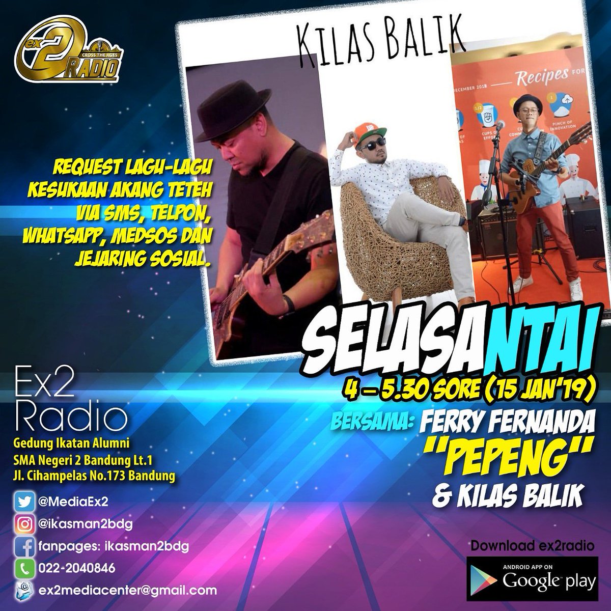 MediaEx2's tweet photo. Akang Teteh, 
Simak yaaa melalui : FB @ikasman2bdg
Linknya https://t.co/21vBanIgYO

Atau melalui  https://t.co/R2dlSmlAYo

#selasantai #ex2radio #medcensman2bdg #ex2mediacentersman2bdg #kauakukitaadalahindonesia #reunibesarsman2bdg2019 #ika_sman2bdg #ikasman2bdg #ikasman2bandung https://t.co/wTu41JbuXo