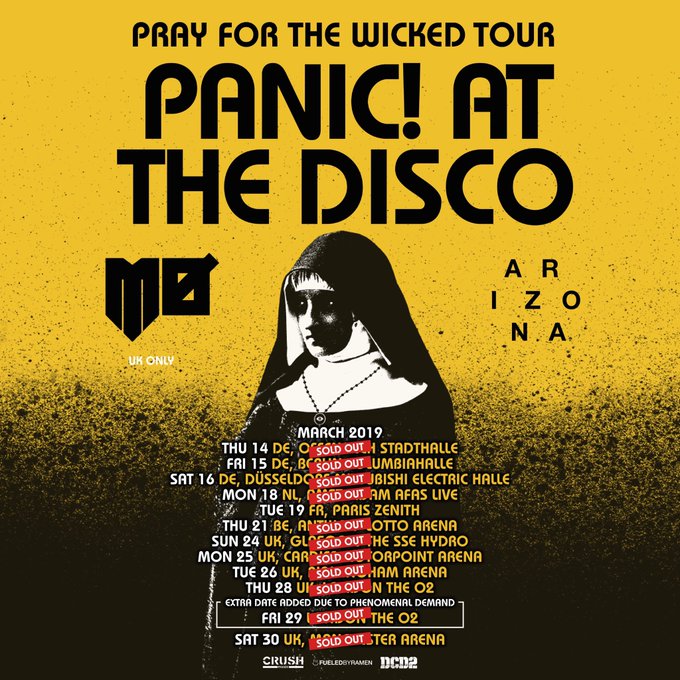 Surprise! We’re heading back out with @PanicAtTheDisco for the European leg of the Pray For The Wicked