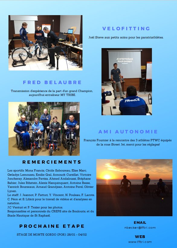 8 jours intenses pour bien commencer l'année ! Stage #1 <a href="/FFTRI/">FFTRI - Fédération Française de Triathlon</a> #paratriathlon validé. Prochaine étape stage #2 Monte Gordo (POR) à la fin du mois. La préparation se poursuit pour <a href="/Tokyo2020/">#Tokyo2020</a> et la saison <a href="/worldtriathlon/">World Triathlon</a> démarre bientôt. <a href="/FRAparalympique/">Comité Paralympique et Sportif Français</a> <a href="/Paris2024/">Paris 2024</a>