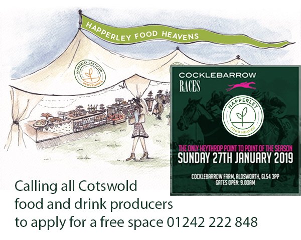 Still some free indoor space left for food &amp; drink producers at what promises to be #Cotswolds largest celebration of regional provenance <a href="/cocklebarrow/">Cocklebarrow Races</a> on 27 Jan happerley.co.uk/food-heavens-d… <a href="/AdamHenson/">Adam Henson</a>