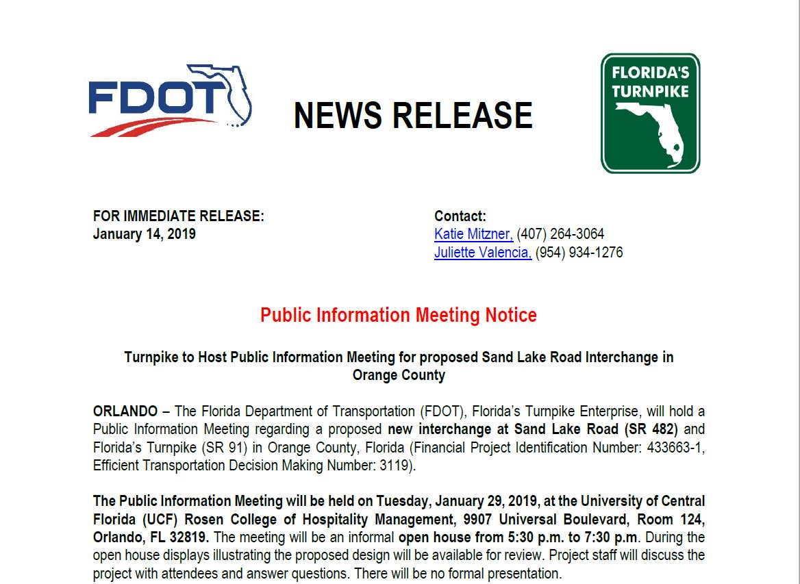 Turnpike to host Public Information Meeting for proposed Sand Lake Road interchange in Orange County bit.ly/SandLake