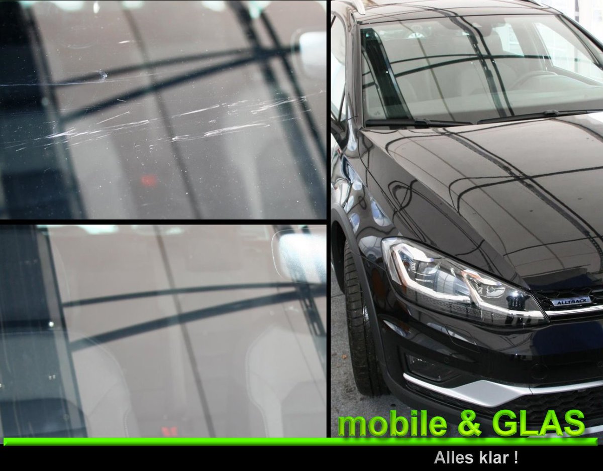 Der Winter hinterlässt seine Spuren mitunter auch auf Frontscheiben. #Glaskratzerentfernung an der Windschutzscheibe vom einem VW Golf "alltrack", nun kann er seine Wintertauglichkeit wieder unter Beweis stellen.