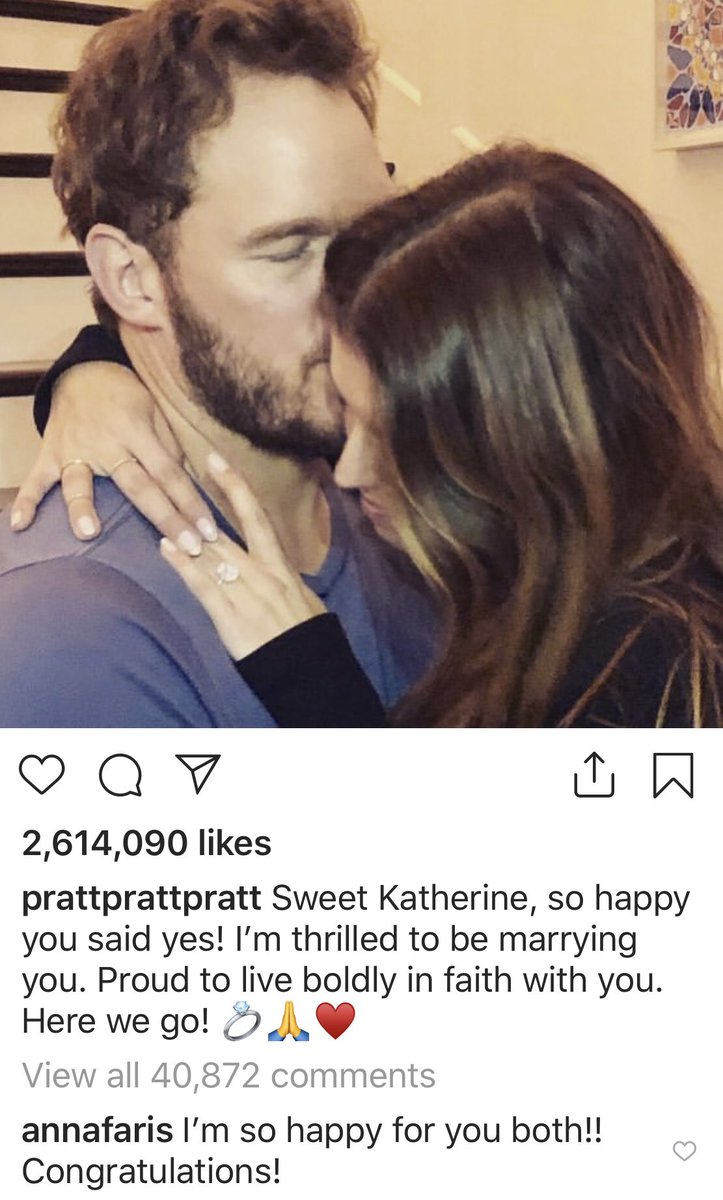 Heidialagha's tweet photo. Anna Farris congratulates ex-husband Chris Pratt on his engagement! #trending #friendlyexes https://t.co/49pNGDe3HX
