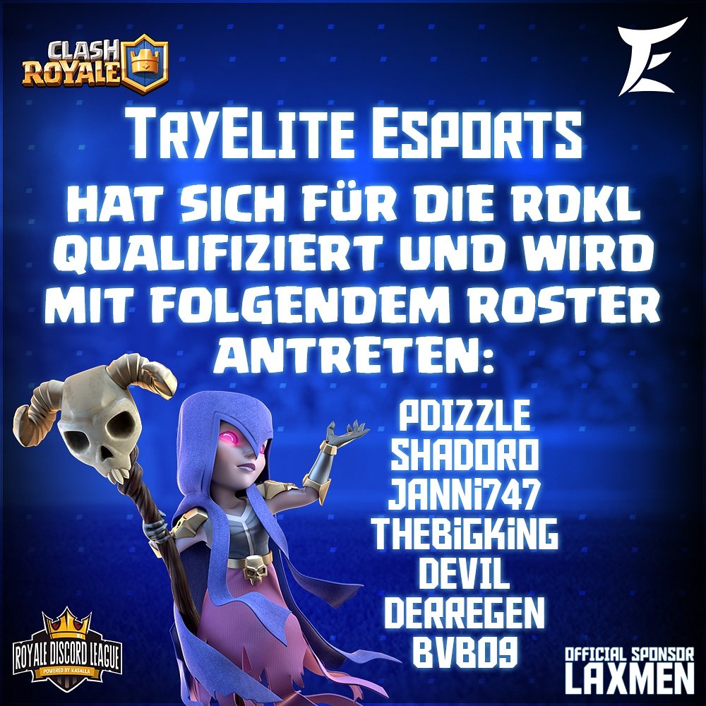 TryElite_eSport's tweet photo. TryElite eSports wird mit folgenden Roster an der RDKL teilnehmen!🏟️
Wir wünschen dem Team viel Erfolg!

#tryelite #ClashRoyale #supercell #esport https://t.co/n20ga3IJ9b