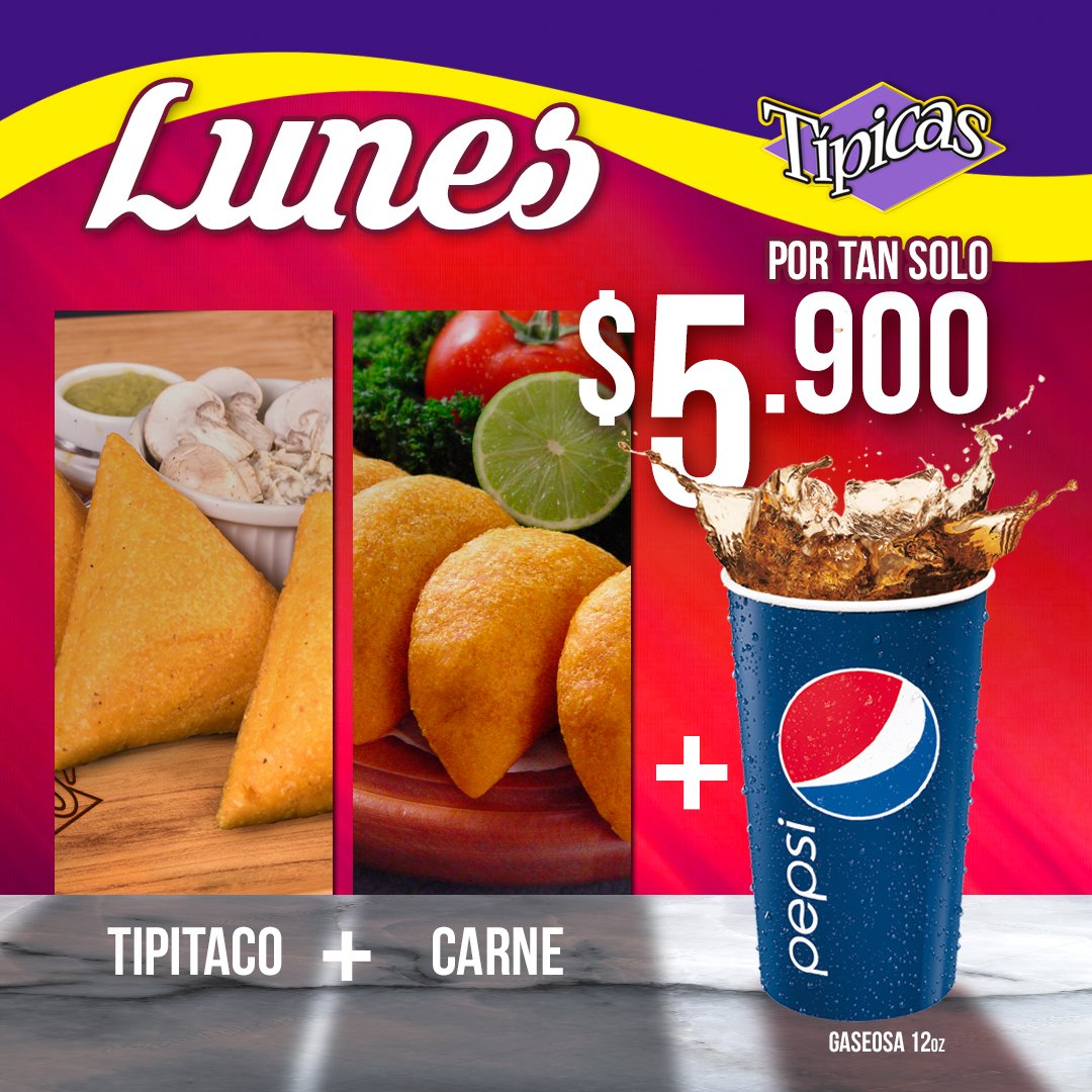 tipicasempanada's tweet photo. FELIZ Y DELICIOSO LUNES
Disfruta 1 Empanada de Carne + 1 Tipitaco + 1 Gaseosa 12 oz por tan solo $5.900 Ven y comienza la semana con el mejor combo; disfrútalos en todos nuestros puntos #mejorencombo #riquisimas #tipicas #empanadas #lunes #antojate https://t.co/nYhtioRHmc https://t.co/jxyv1kyewC