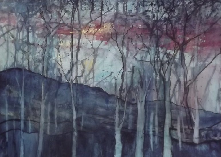 Sarahballartist's tweet photo. #painting #landscapepainting #trees #bronzepowder #settingsky #texture #gesso #watercolourpainting #artistsontwitter #charcoal https://t.co/tcchv4EUlX