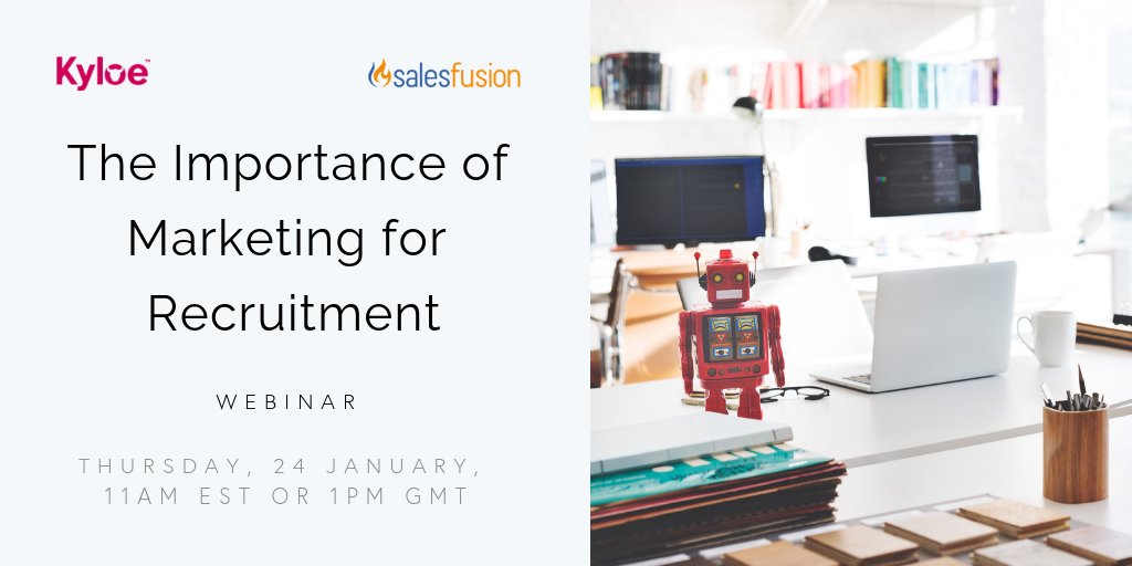 KyloePartners's tweet image. Are you getting the most from your marketing strategy? We&apos;ve teamed up with @Salesfusion for a webinar to get you all the tips &amp;amp; tricks you need for successful and smooth recruitment marketing. Join us! buff.ly/2so2WLu #bullhorn #salesfusion #marketing